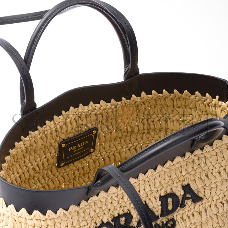 PRADA SMALL CROCHET AND LEATHER TOTE BAG 1BG501 (21*16*10cm)